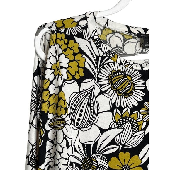 Ann Taylor Factory Floral Slit Sleeve Blouse Size Small Black Yellow Work Top - Picture 8 of 12